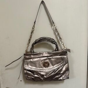 Elliott Lucca Silver Shoulder Bag with Chain Strap and Quilted Texture